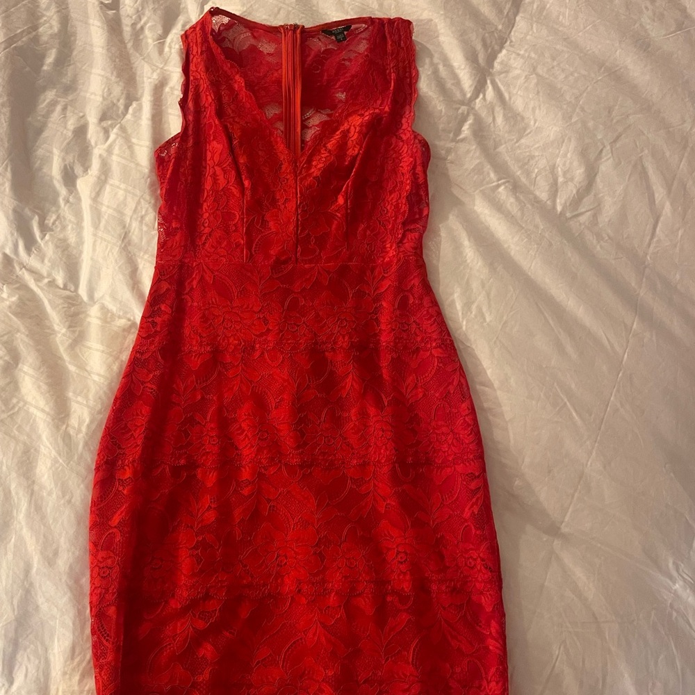 Guess Red Floral Lace Bodycon Dress